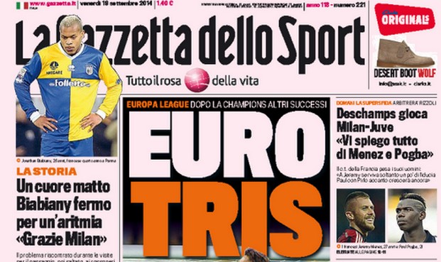 Rassegna stampa 19 settembre 2014: prime pagine Gazzetta, Corriere e Tuttosport