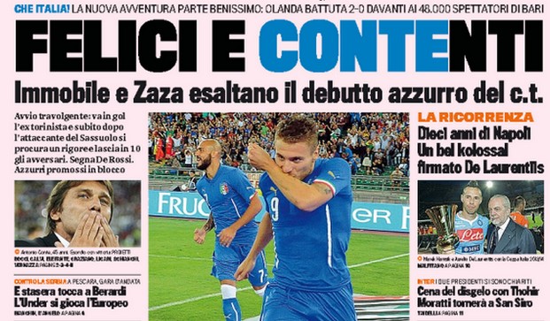 Rassegna stampa 5 settembre 2014: prime pagine Gazzetta, Corriere e Tuttosport