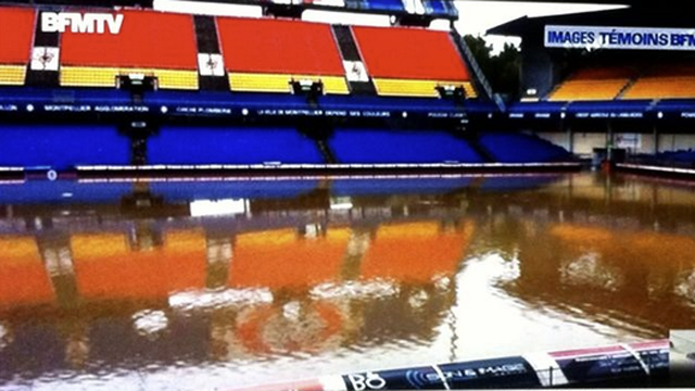 Lo stadio del Montpellier completamente sommerso dall’alluvione – Foto e Video