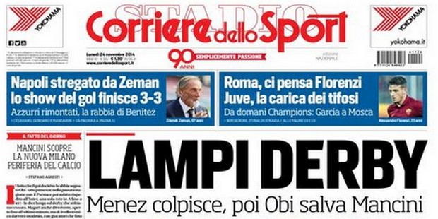 Rassegna stampa 24 novembre 2014: prime pagine Gazzetta, Corriere e Tuttosport