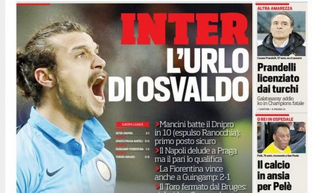 Rassegna stampa 28 novembre 2014: prime pagine Gazzetta, Corriere e Tuttosport