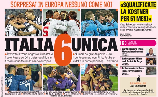 Rassegna stampa 29 novembre 2014: prime pagine Gazzetta, Corriere e Tuttosport