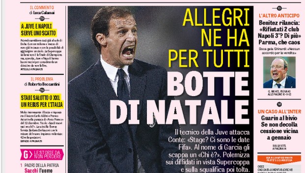 Rassegna stampa 18 dicembre 2014: prime pagine Gazzetta, Corriere e Tuttosport