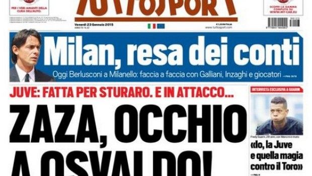 Rassegna stampa 23 gennaio 2015: prime pagine Gazzetta, Corriere e Tuttosport