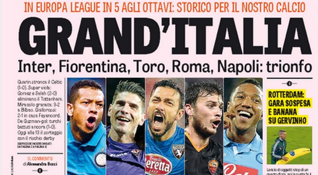 Rassegna stampa 27 febbraio 2015: prime pagine Gazzetta, Corriere e Tuttosport