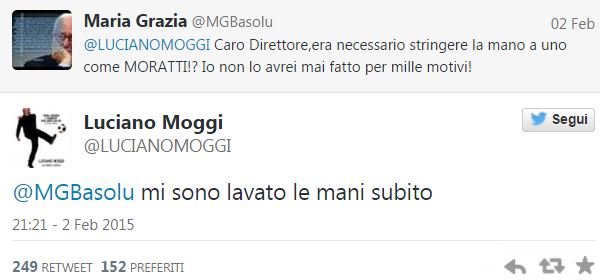 Moggi: &#8220;Dopo aver stretto la mano a Moratti mi sono lavato subito&#8221;