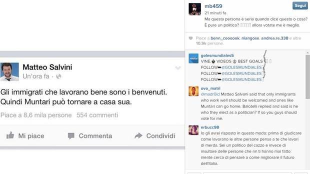 Muntari fa litigare Salvini e Balotelli sui social