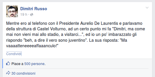 Il sindaco di Castelvolturno tifa Juve: De Laurentiis lo manda a quel paese