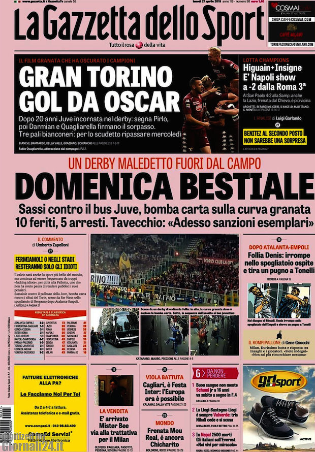 Rassegna stampa 27 aprile 2015: prime pagine Gazzetta, Corriere e Tuttosport