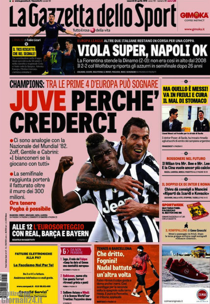 Rassegna stampa 24 aprile 2015: prime pagine Gazzetta, Corriere e Tuttosport