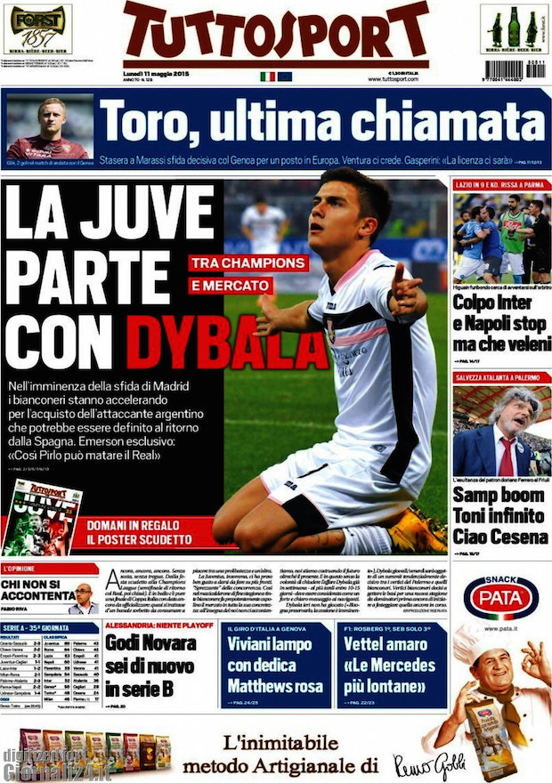 Rassegna stampa 11 maggio 2015: prime pagine Gazzetta, Corriere e Tuttosport