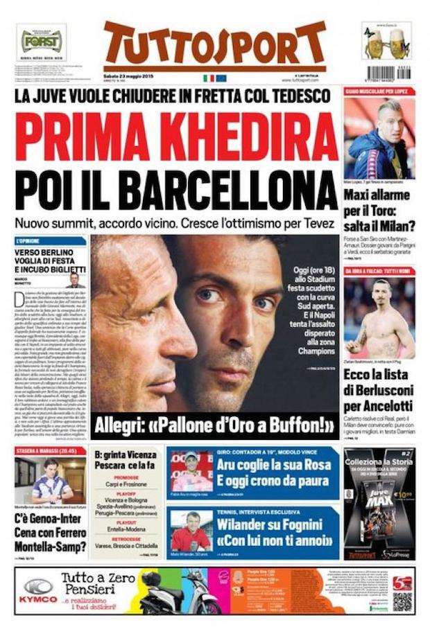 Rassegna stampa 23 maggio 2015: prime pagine Gazzetta, Corriere e Tuttosport