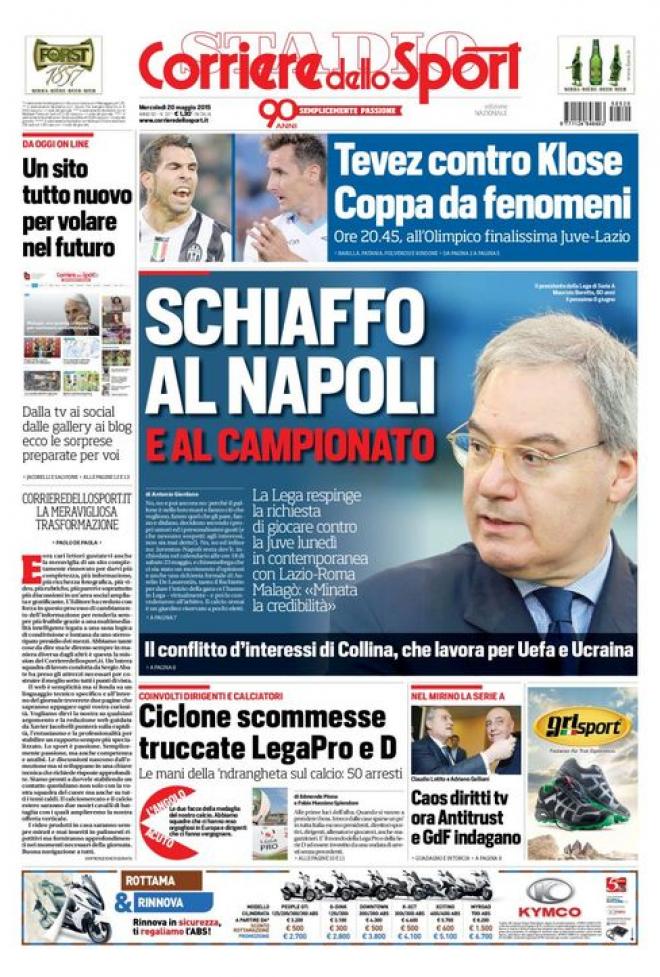 Rassegna stampa 20 maggio 2015: prime pagine Gazzetta, Corriere e Tuttosport