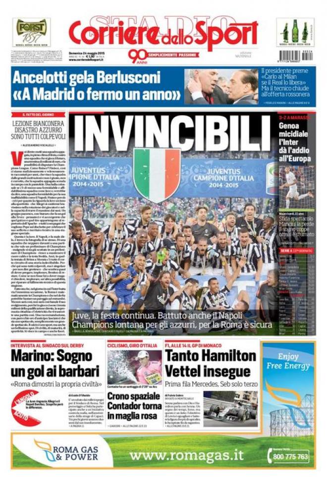Rassegna stampa 24 maggio 2015: prime pagine Gazzetta, Corriere e Tuttosport