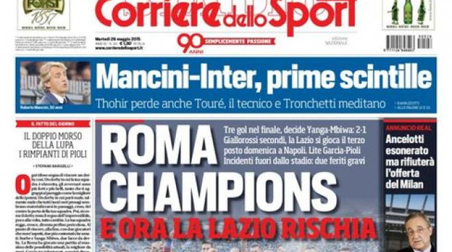 Rassegna stampa 26 maggio 2015: prime pagine Gazzetta, Corriere e Tuttosport