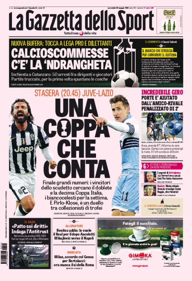 Rassegna stampa 20 maggio 2015: prime pagine Gazzetta, Corriere e Tuttosport