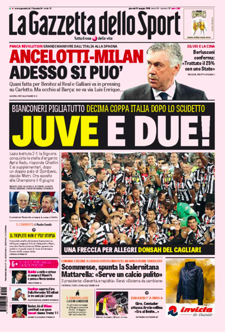 Rassegna stampa 21 maggio 2015: prime pagine Gazzetta, Corriere e Tuttosport