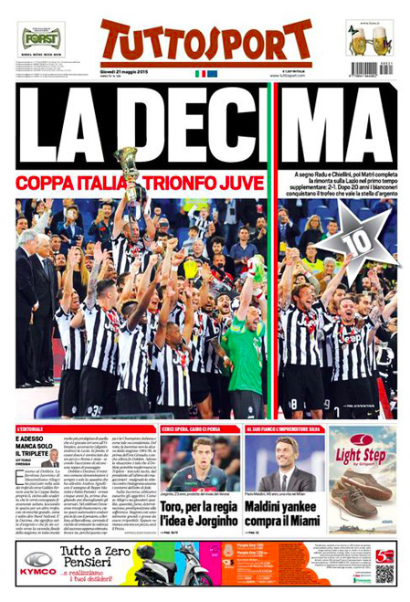 Rassegna stampa 21 maggio 2015: prime pagine Gazzetta, Corriere e Tuttosport