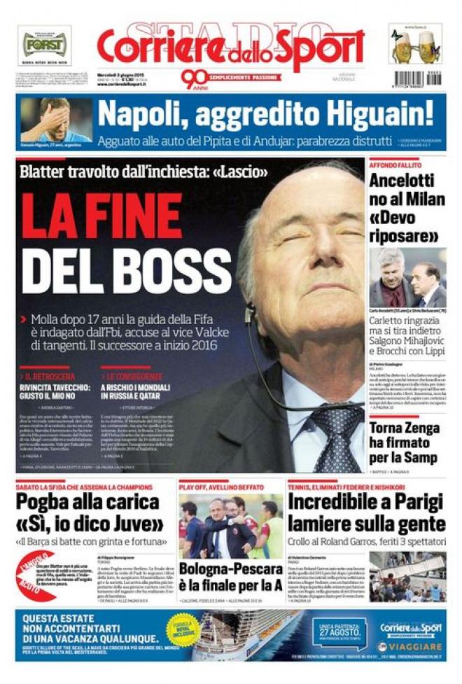 Rassegna stampa 3 giugno 2015: prime pagine Gazzetta, Corriere e Tuttosport