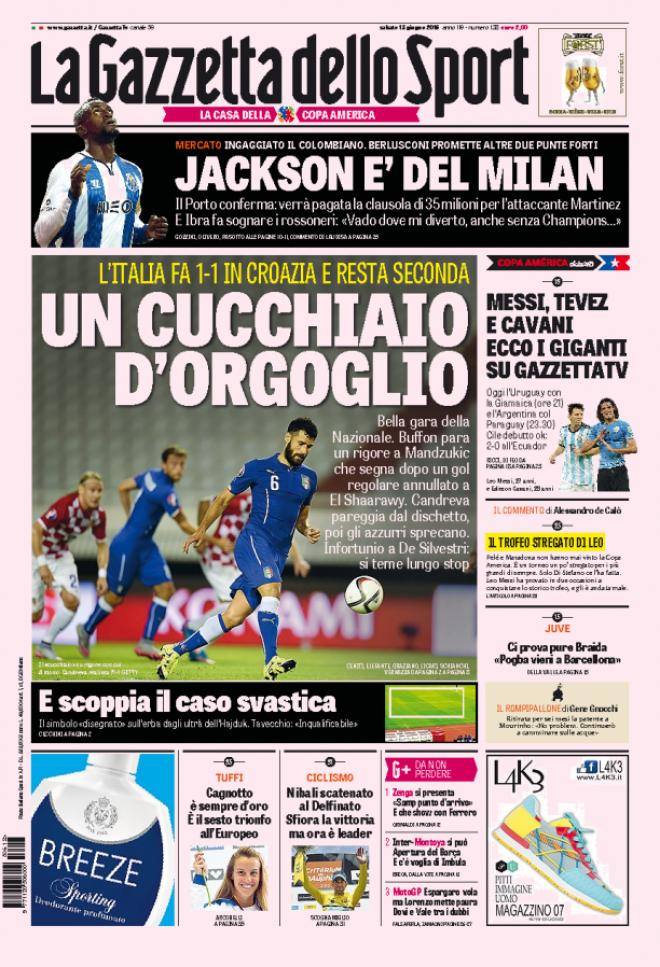 Rassegna stampa 13 giugno 2015: prime pagine Gazzetta, Corriere e Tuttosport