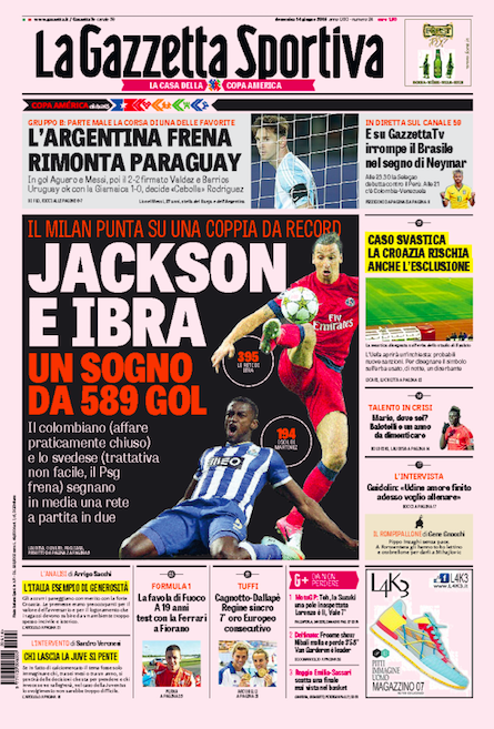 Rassegna stampa 14 giugno 2015: prime pagine Gazzetta, Corriere e Tuttosport