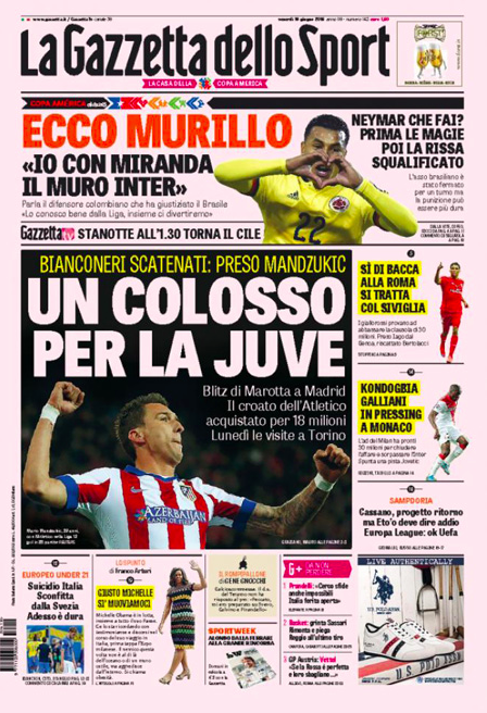 Rassegna stampa 19 giugno 2015: prime pagine Gazzetta, Corriere e Tuttosport