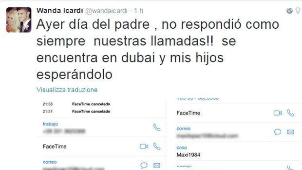 Wanda Nara: il cellulare di Maxi Lopez su Twitter