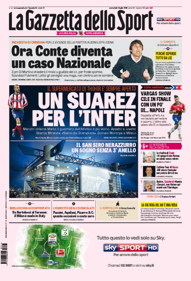 Rassegna stampa 1 luglio 2015: prime pagine Gazzetta, Corriere e Tuttosport