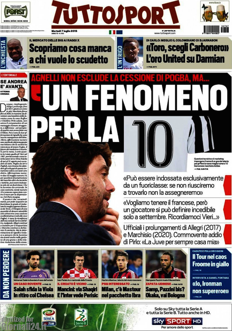 Rassegna stampa 7 luglio 2015: prime pagine Gazzetta, Corriere e Tuttosport