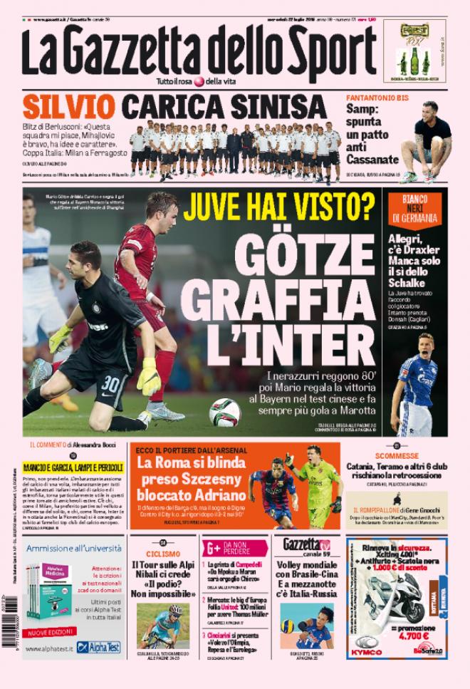 Rassegna stampa 22 luglio 2015: prime pagine Gazzetta, Corriere e Tuttosport