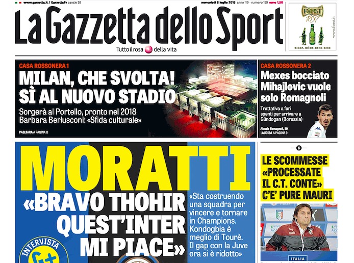 Rassegna stampa 8 luglio 2015: prime pagine Gazzetta, Corriere e Tuttosport