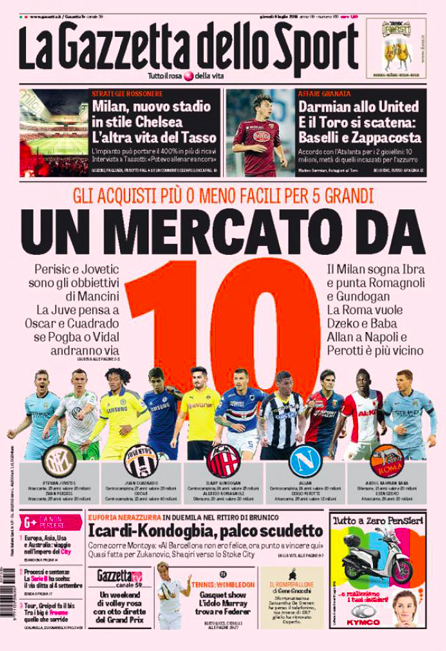 Rassegna stampa 9 luglio 2015: prime pagine Gazzetta, Corriere e Tuttosport