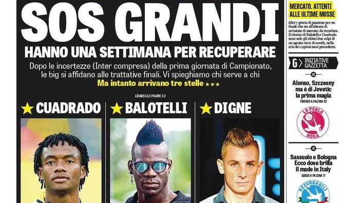 Rassegna stampa 25 agosto 2015: prime pagine Gazzetta, Corriere e Tuttosport