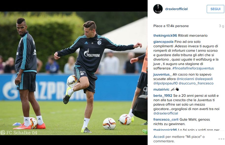 Draxler offese su Instagram