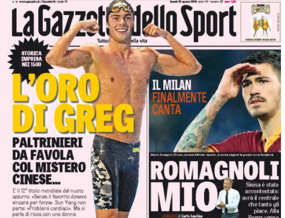 Rassegna stampa 10 agosto 2015: prime pagine Gazzetta, Corriere e Tuttosport