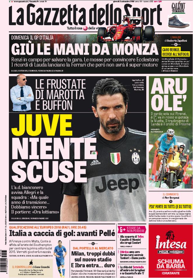 Rassegna stampa 3 settembre 2015: prime pagine Gazzetta, Corriere e Tuttosport