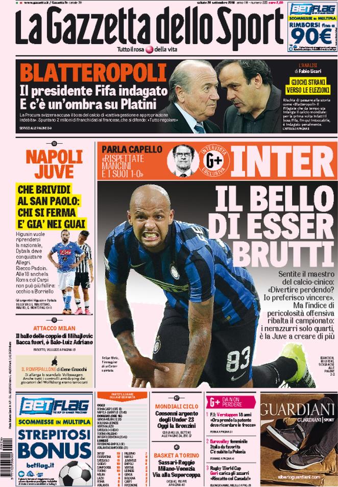 Rassegna stampa 26 settembre 2015: prime pagine Gazzetta, Corriere e Tuttosport