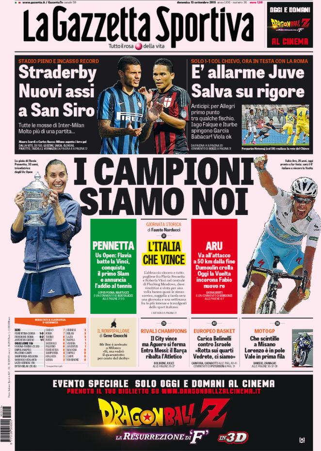 Rassegna stampa 13 settembre 2015: prime pagine Gazzetta, Corriere e Tuttosport
