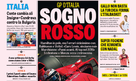 Rassegna stampa 6 settembre 2015: prime pagine Gazzetta, Corriere e Tuttosport