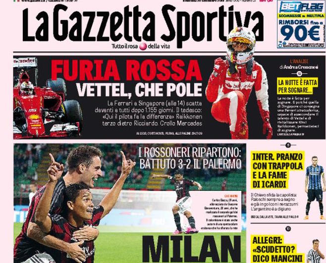 Rassegna stampa 20 settembre 2015: prime pagine Gazzetta, Corriere e Tuttosport
