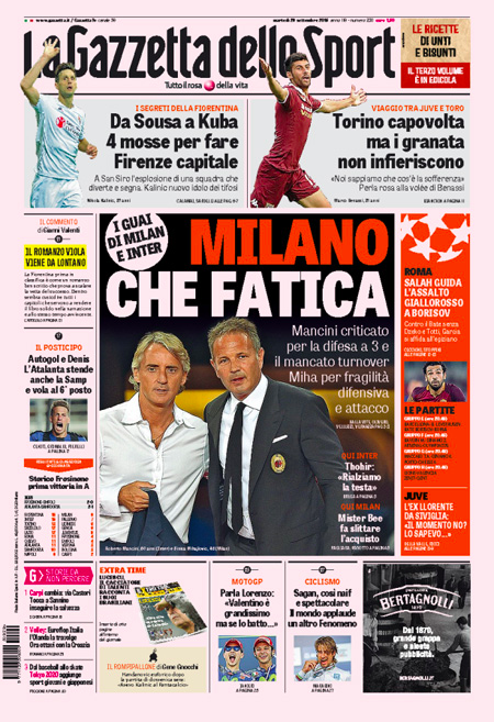 Rassegna stampa 29 settembre 2015: prime pagine Gazzetta, Corriere e Tuttosport