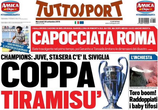 Rassegna stampa 30 settembre 2015: prime pagine Gazzetta, Corriere e Tuttosport