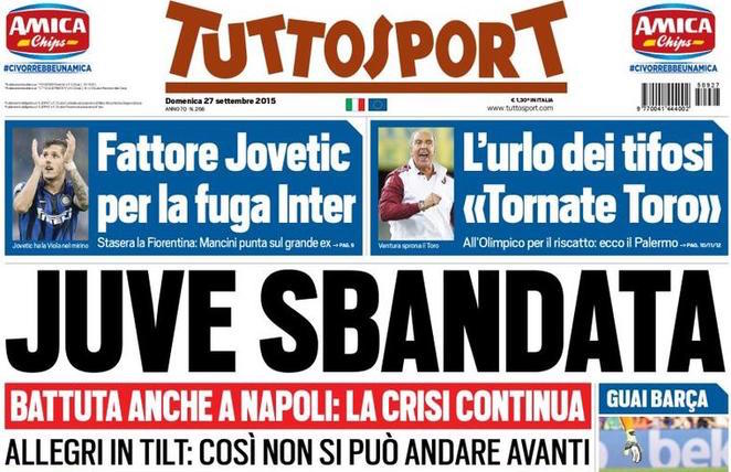 Rassegna stampa 27 settembre 2015: prime pagine Gazzetta, Corriere e Tuttosport