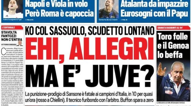 Rassegna stampa 29 ottobre 2015: prime pagine Gazzetta, Corriere e Tuttosport