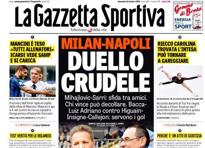 Rassegna stampa 4 ottobre 2015, prime pagine Gazzetta, Corriere e Tuttosport