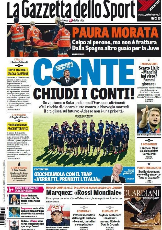 Rassegna stampa 10 ottobre 2015: prime pagine Gazzetta, Corriere e Tuttosport