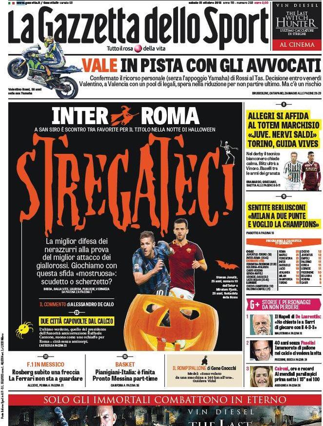 Rassegna stampa 31 ottobre 2015: prime pagine Gazzetta, Corriere e Tuttosport