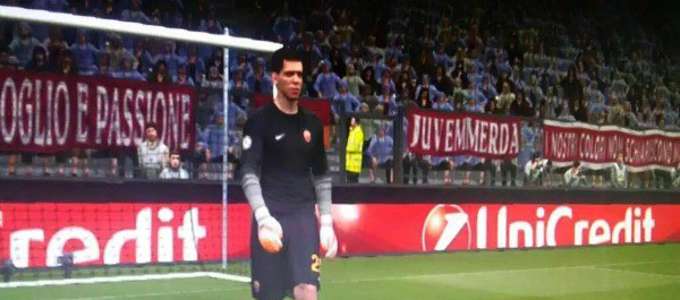 Striscione con la scritta &#8220;Juve m3rda&#8221; in PES 2016 (Foto)