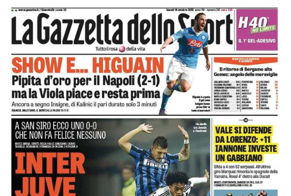 Rassegna stampa 19 ottobre 2015: prime pagine Gazzetta, Corriere e Tuttosport