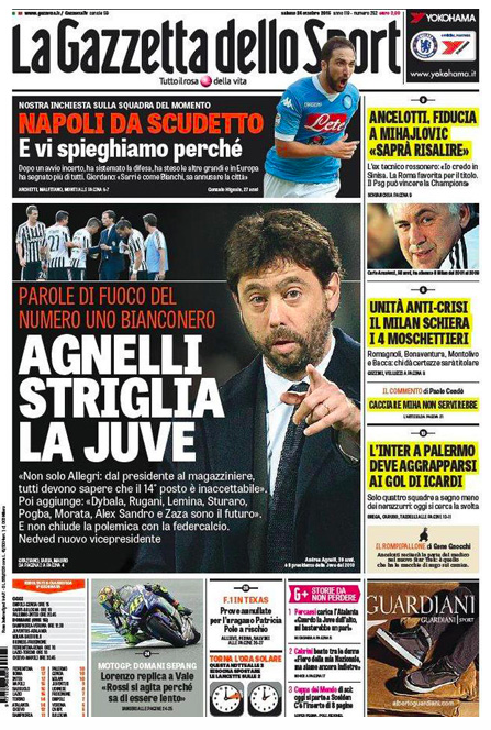 Rassegna stampa 24 ottobre 2015: prime pagine Gazzetta, Corriere e Tuttosport